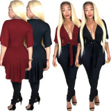 Plus Size Bandage Pure Color Half Sleeves Women T-Shirt AMM8059