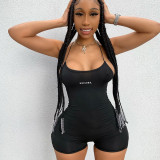 Sexy Letter Printed Suspender Backless Bodycon Jumpsuit A20099T