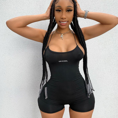 Sexy Letter Printed Suspender Backless Bodycon Jumpsuit A20099T