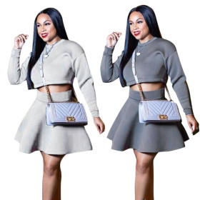 Latest Skirt Suits Long Sleeve Hoodie Pleated Short Dress OG9060