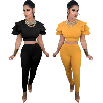 Leisure Solid Color Hot Suits Crop Top Pencil Pants LS6056