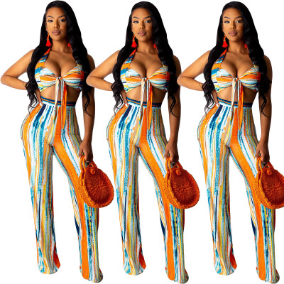 Newest Printing Suits Sexy Bra Top high Waist Ladies Pants YY5071