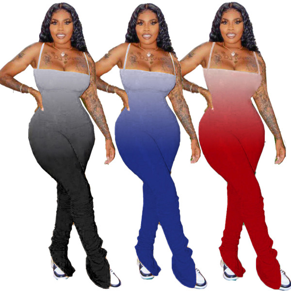 Sexy ruffled slit micro horn suspenders jumpsuit XYI9036