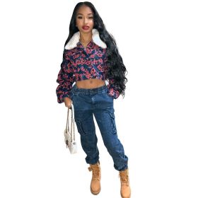 Casual Letters Printing Wool Collar Women Jacket ORY5067
