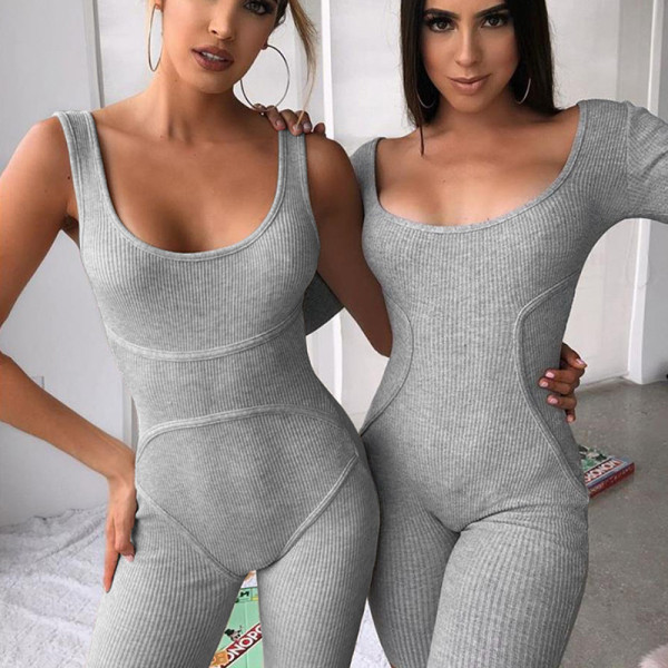 Women's sleeveless five-point pants sports fitness jumpsuit P041956