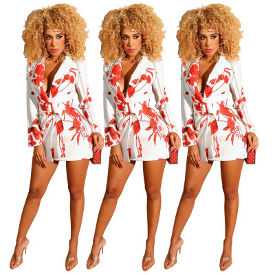 Elegant Digital Printing Turn-Back Collar Dress With Belt BS1127