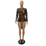 Long sleeve irregular leopard print blouse FM1242