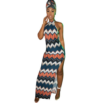 Sexy Women Split Printing Sleeveless Long Dress DN8173
