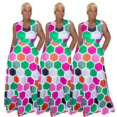 New Arrival Sleeveless Geometric Print Maxi Dress ML7230