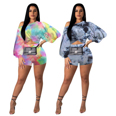Long sleeve shorts puff sleeve print suit NK110