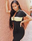 Contrast Color Leisure Zip Up Bodycon Wrap Dress YT3012