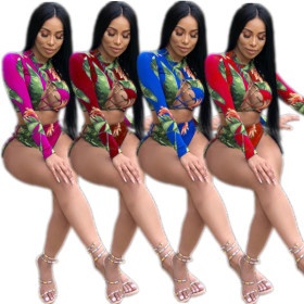 Sexy digital print bikini tight split swimsuit two piece set S6200