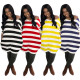 Striped Oblique Shoulder Casual Loose Dress With Pockets AMM8185