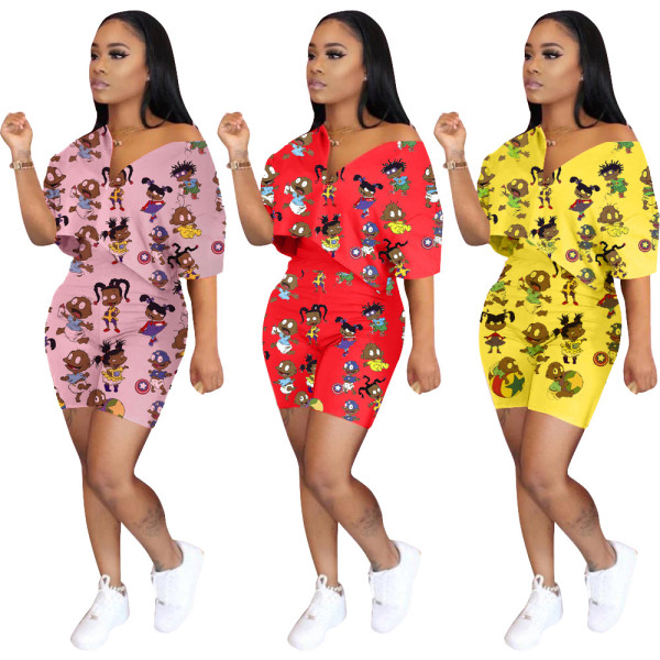 Fashion printing casual two-piece suit HG5319