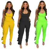 Lastest Bodycon Plain Color Sleeveless Ruffle Jumpsuit AMM8175