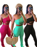Women's sexy one-shoulder wrap chest pleated pit strip two-piece set in stock C3012