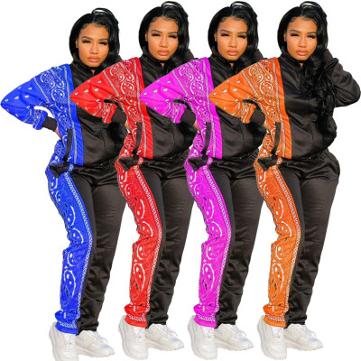 Printed stitching casual fashion sports two-piece suit YX9246