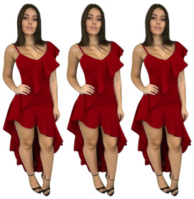Elegant Party Clothing Ruffle High Low Hem Dress YMT6033