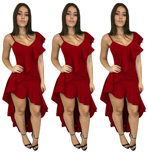 Elegant Party Clothing Ruffle High Low Hem Dress YMT6033
