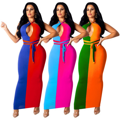 Unique Ladies Contrast Color Bandage Long Dress SDD9147