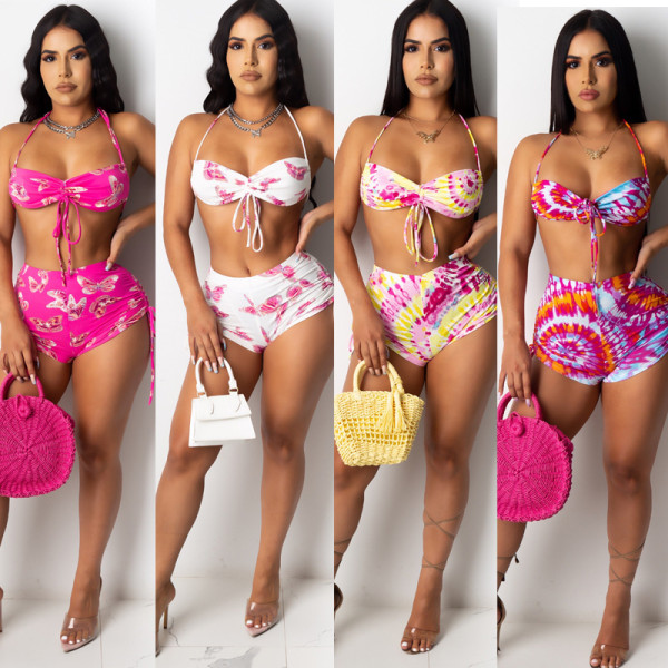 Sexy Coloring Printed Waistless Bikini Split Swimwear CCY8553