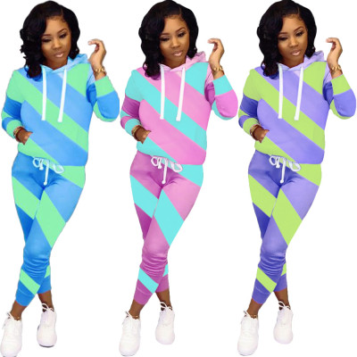 Stylish Bodycon Contrast Color Hooded Casual Sets ZH5120