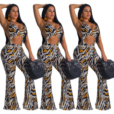 Wholesale Price Sleeveless Printing Ladies Sexy Jumpsuit SM9034
