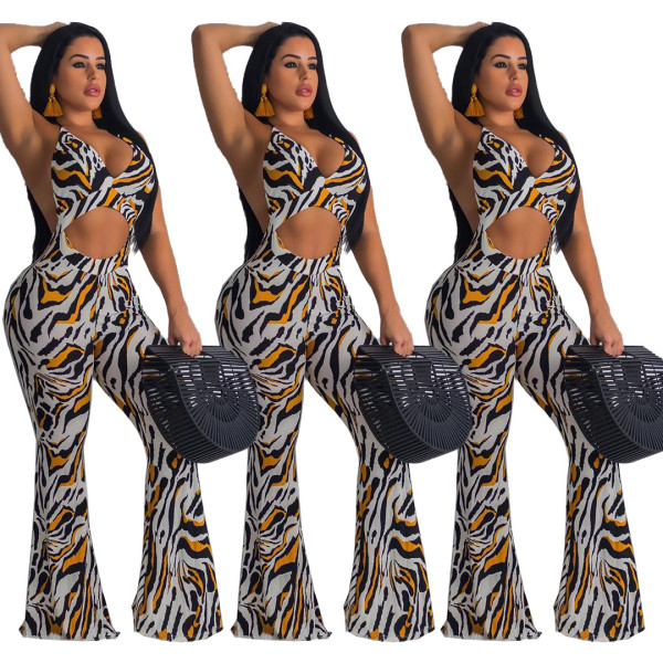 Wholesale Price Sleeveless Printing Ladies Sexy Jumpsuit SM9034