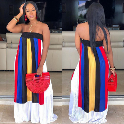 Hot Sale Multicolor Loose Fitting Pleated Strapless Long Dress SN3583