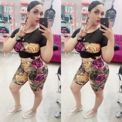 Reasonable Price Flower Printing Two Pieces Short Sets MR192