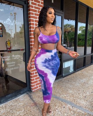 Condole Belt Top Bodycon Wrap Skirt Tie-Dye Cheap Sets YMT6096