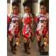 Cartoon Printing Short Sleeves Patchwork Mesh Bodycon Dress AFY665