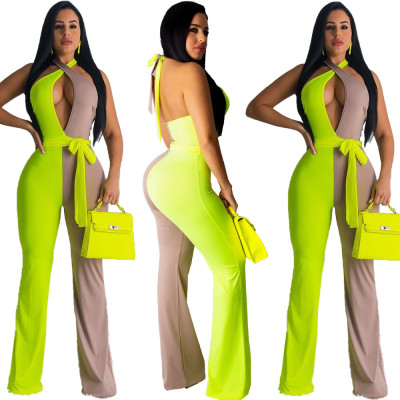 Reasonable Price Contrast Color Halter Neck Jumpsuit HG5262
