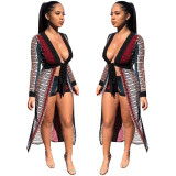Stylish Printing Bodycon Shorts + Bandage Long Cloak F8177