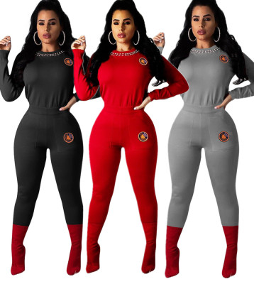 Sport Solid Outfits Beading T-Shirt Slinky Leggings YMT6053