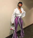 Slim High Waist Striped Long Pants N9024
