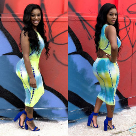 New Design Slim Printing Sleeveless Midi Dress DN8254