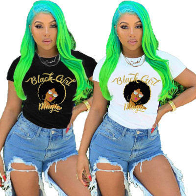Women's character printed short-sleeved cotton T-shirt LML123