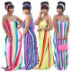 Sexy Striped Printed Suspenders V-Neck Loose Long Dress SMR9624
