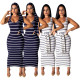 Casual Striped Black/White Ankle-Length Dress SDD9126
