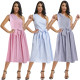 Elegant Pleated Oblique Shoulder Women Midi Dress Q103
