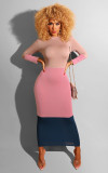 Stylish Long Sleeves Color Block Bodycon Ankle Length Dress C2035