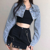 Fashion Solid Color Pocket Denim Ultra Mini Jacket LQ4850W0G