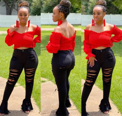 Sexy Solid Color Off Shoulder Long Sleeves Pleated Mini Top OMF2258