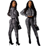 Online Wholesale Black Female Sets Crop Hoodie Tight Pants ML7275