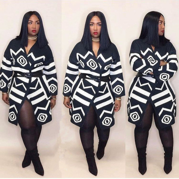 Factory Price Geometric Print Blouse Women Coat With Belt YT3065
