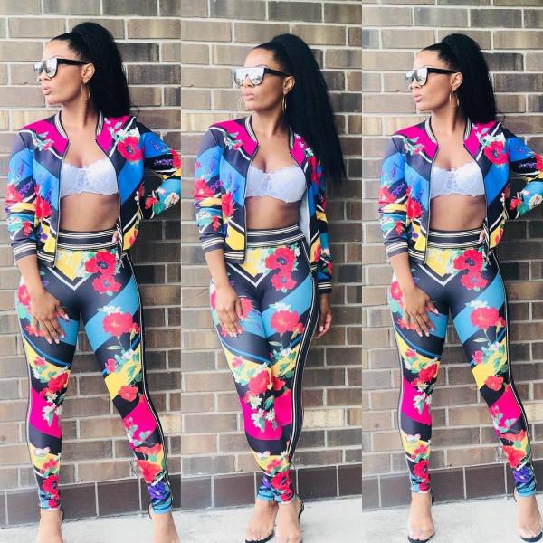 Sport Floral Print Long Style 2 Pieces Outfits For Ladies AMM8045