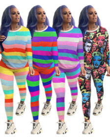 Plus Size Multicolor Leisure Two Pieces Comfy Outfits MTY6217