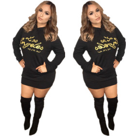 Wholesale Fashion Short Letters Printing Hooded Dress S606