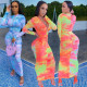 Autumn and winter gradient color pleated long-sleeved dress women BBN102